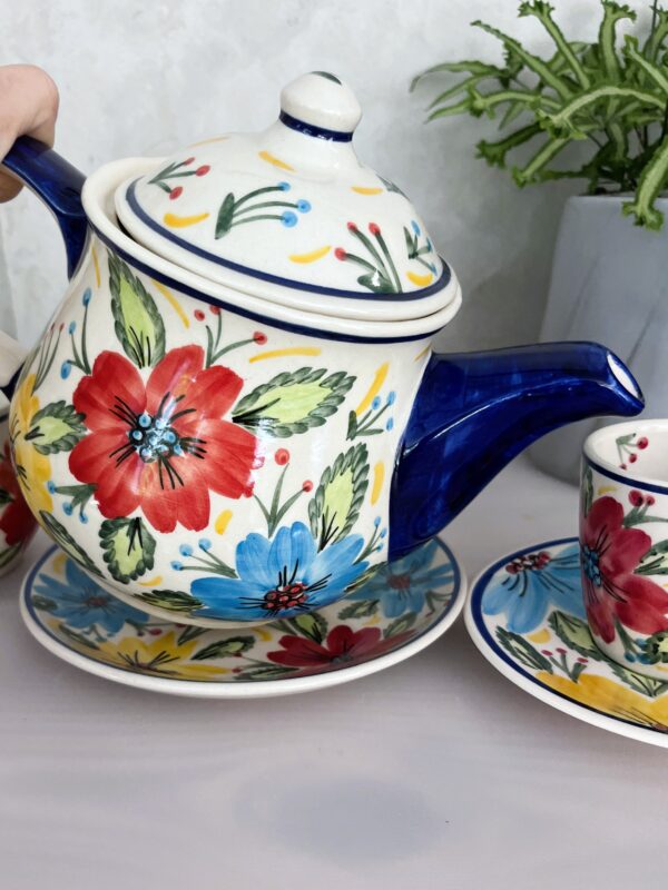 Czajnik ceramiczny ręcznie malowany w kolorowe kwiaty 1L [Isola]
