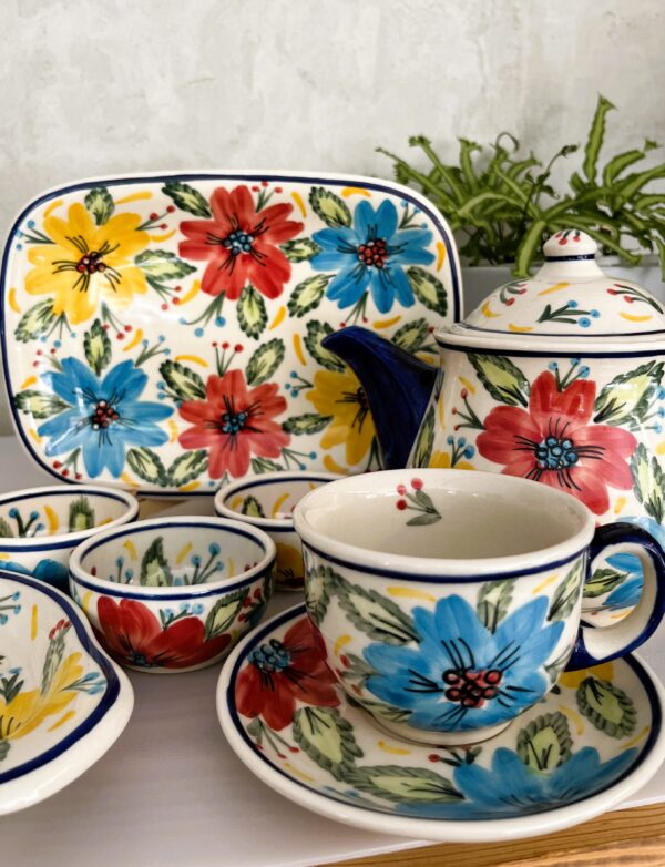 Czajnik ceramiczny ręcznie malowany w kolorowe kwiaty 1L [Isola]