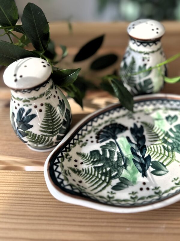 Ceramiczny zestaw pojemników na sól i pieprz z podstawką [Bosco]