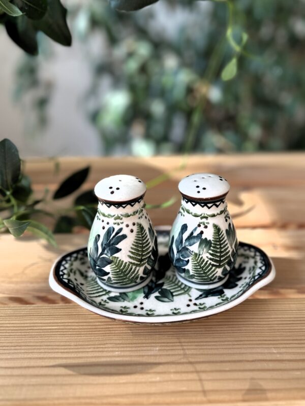 Ceramiczny zestaw pojemników na sól i pieprz z podstawką [Bosco]